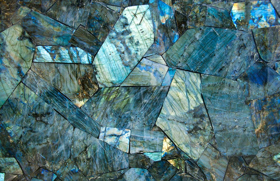 Iridescent Blue Gemstone Patterned Wallpaper for Luxe Interior Design