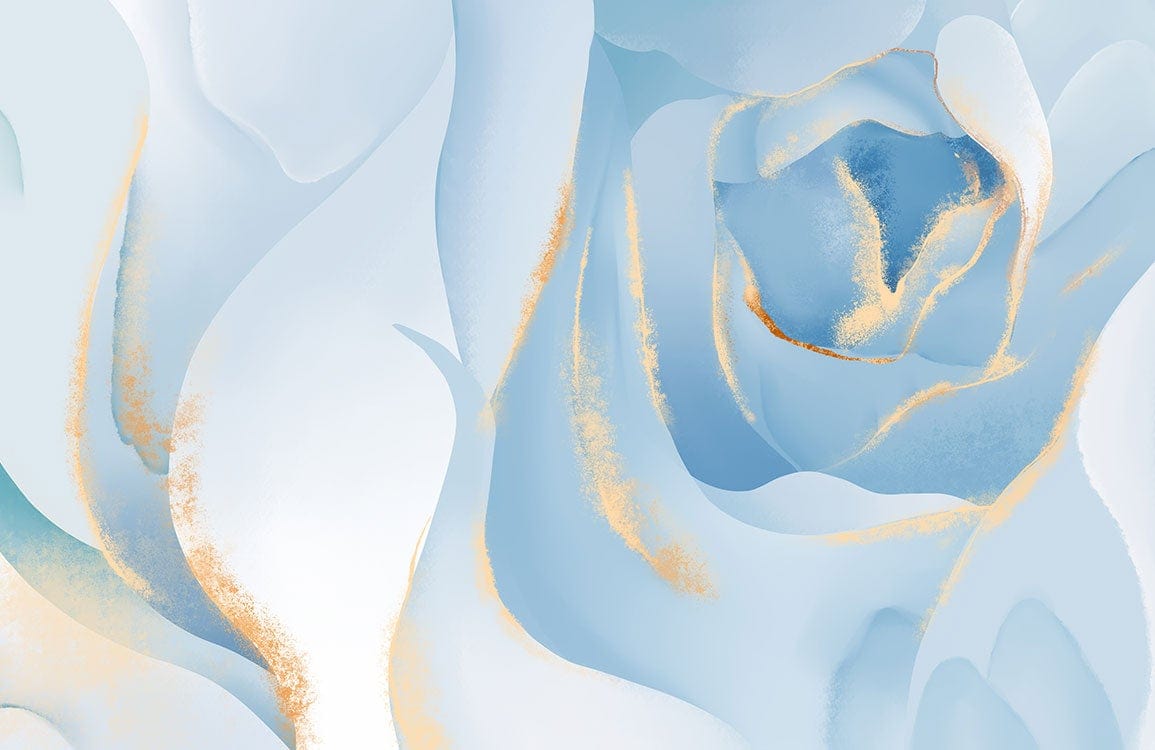 Elegant Blue and Gold Floral Patterned Mural Wallpaper for Sophisticated Interiors