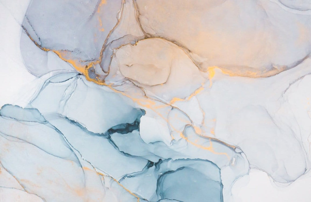 Elegant Marble Swirl Mural Wallpaper in Soothing Blue and Gold Hues