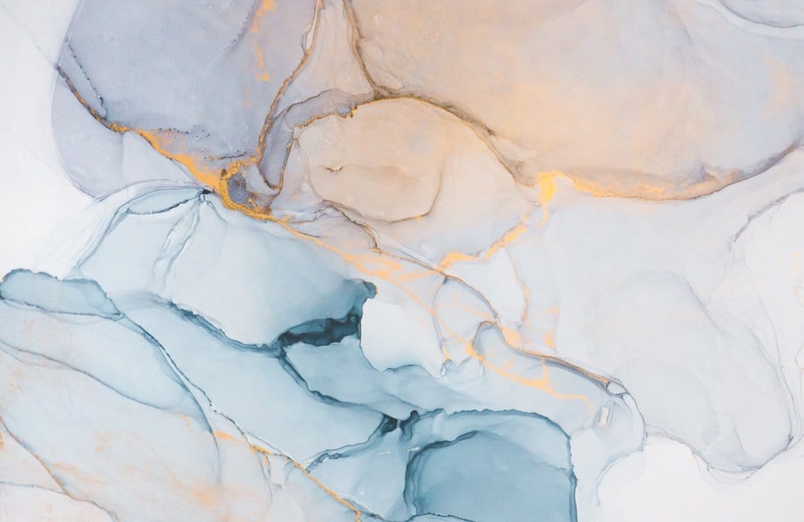 Elegant Marble Swirl Mural Wallpaper in Soothing Blue and Gold Hues