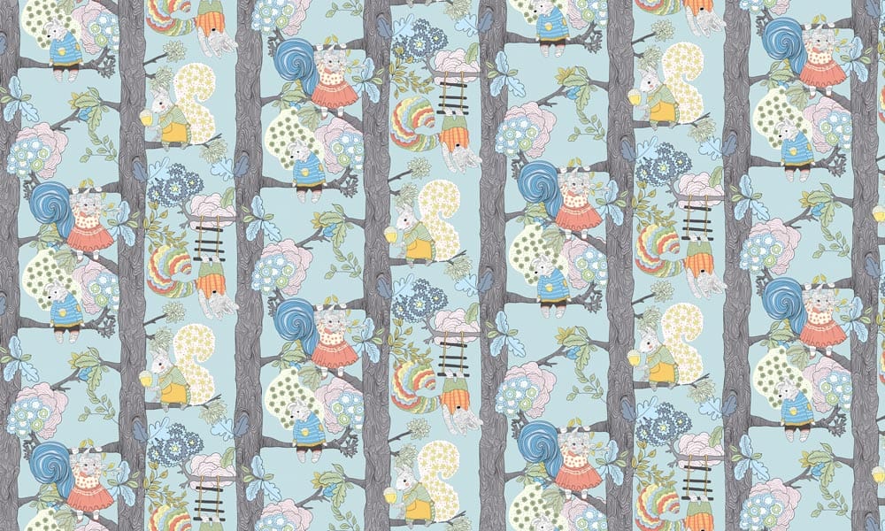Enchanted Woodland Creatures Kids' Pastel Blue Nursery Wallpaper Mural Pattern