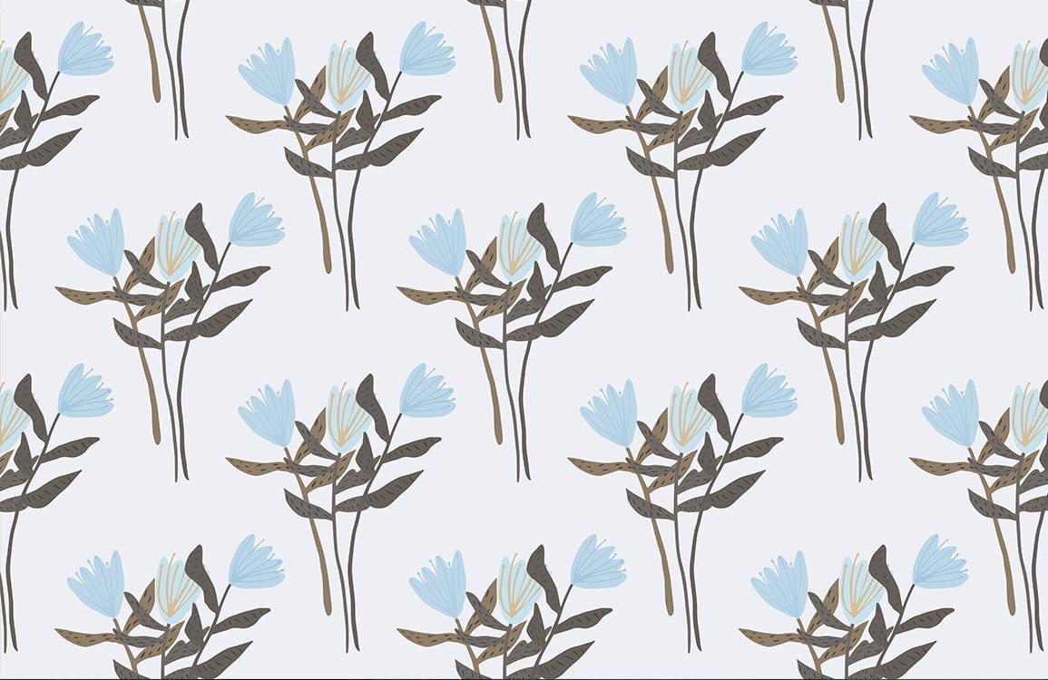 Blue Floral Patterned Wallpaper with modern botanical design for elegant interiors, showcasing soft blue hues.