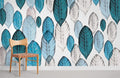 Blue Watercolour Leaves Wallpaper Mural