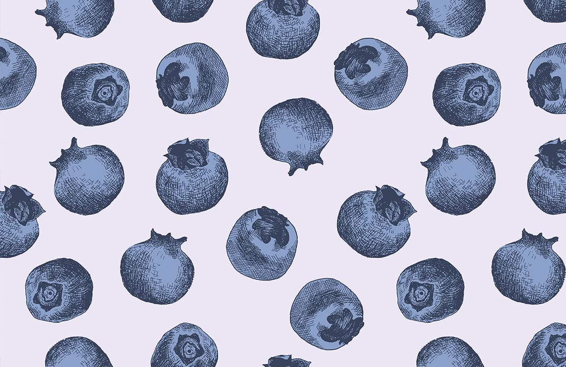 Blueberry Botanical Charm Wallpaper with Vintage Illustration Pattern in Soft Blue
