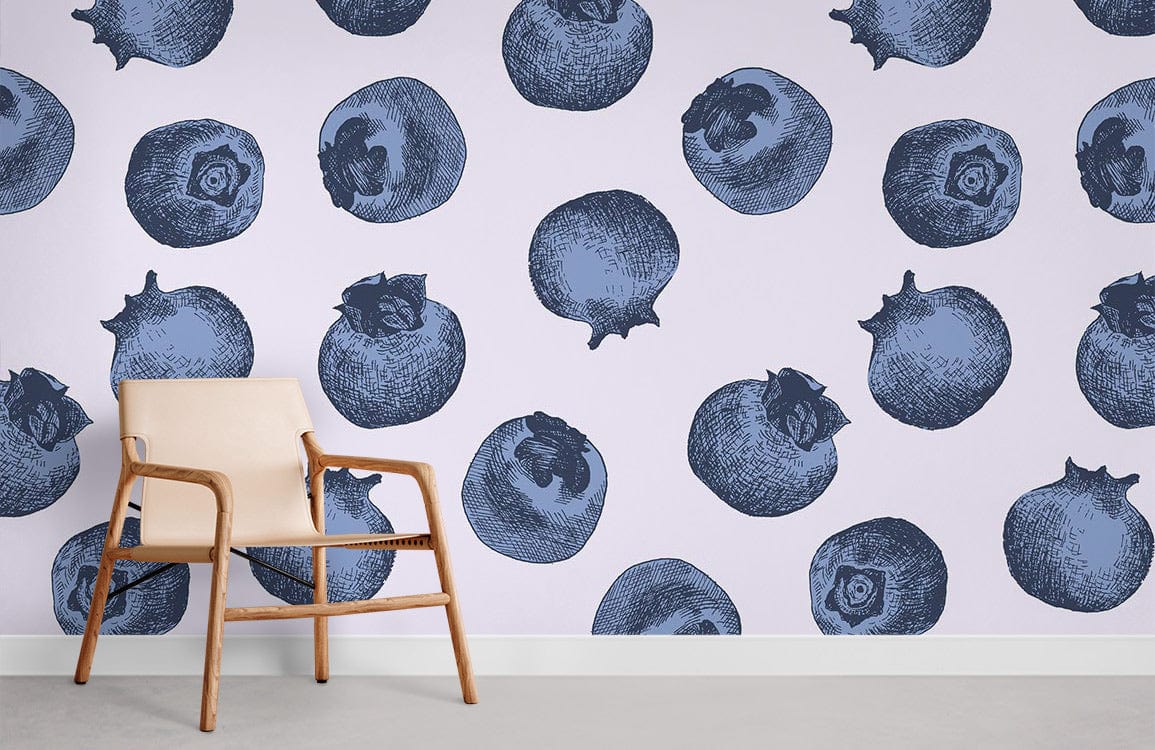 Blueberries Fruit Mural Wallpaper Room