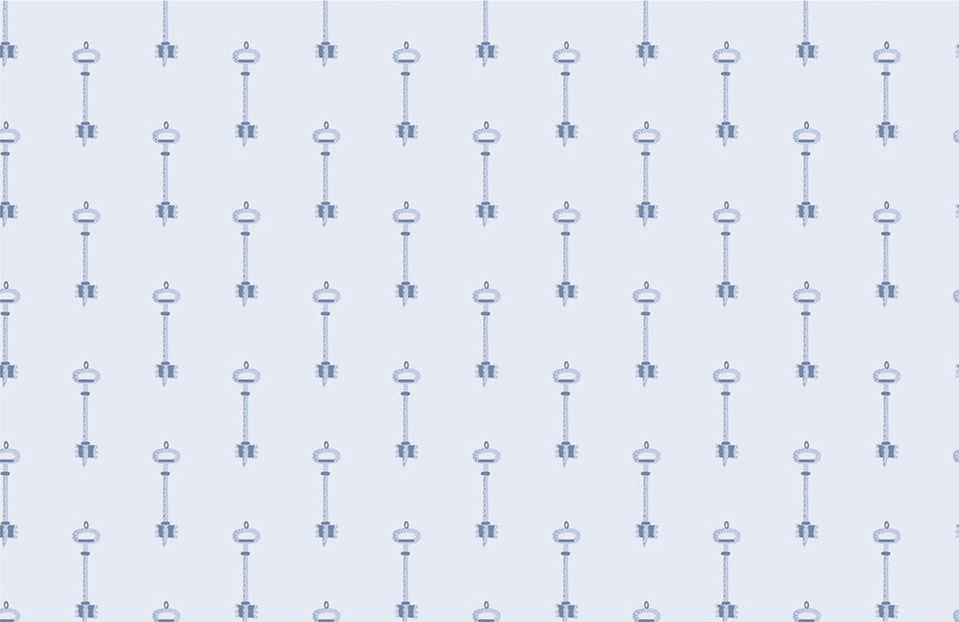 Vintage Blue Key Patterned Wallpaper for Classic Home Decor Elegance