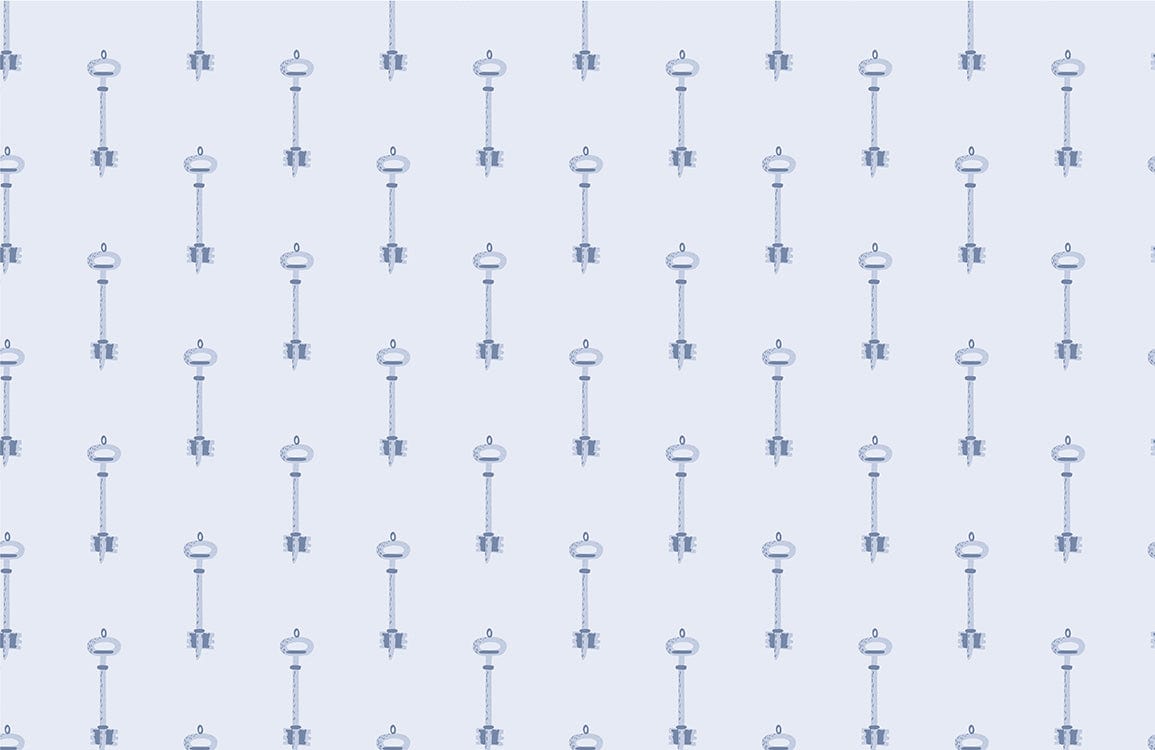 Vintage Blue Key Patterned Wallpaper for Classic Home Decor Elegance