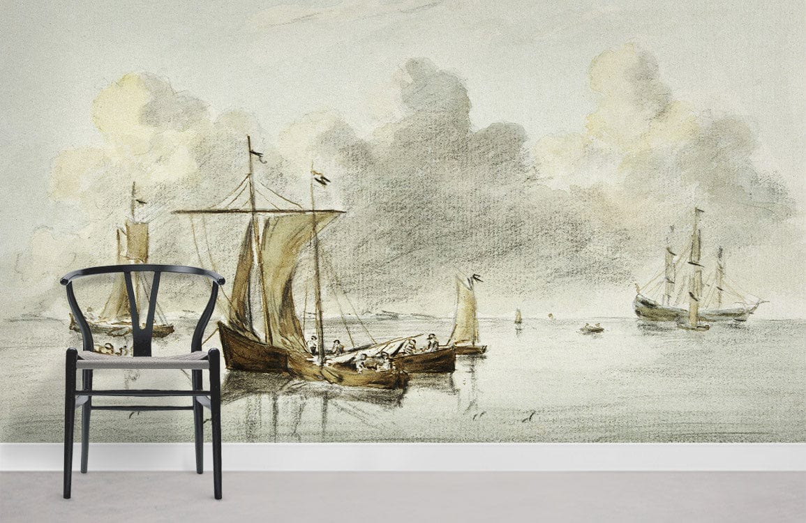 Boats in Quiet Water Wallpaper Mural Room