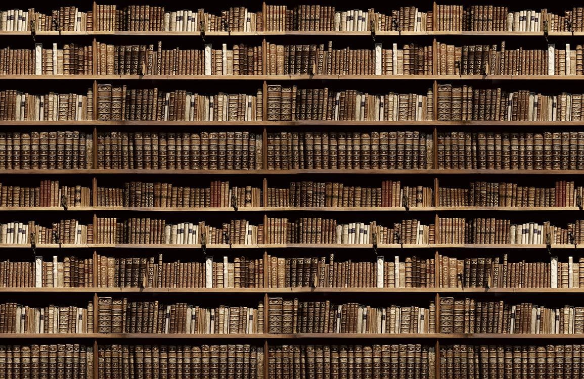 Vintage Library Bookshelf Mural Wallpaper - Classic Brown Book Pattern Decor