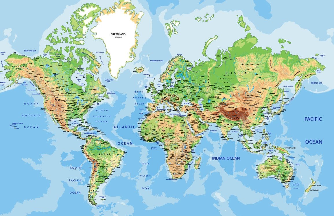 Colourful World Map Mural Wallpaper - Educational Geographic Design for Homes