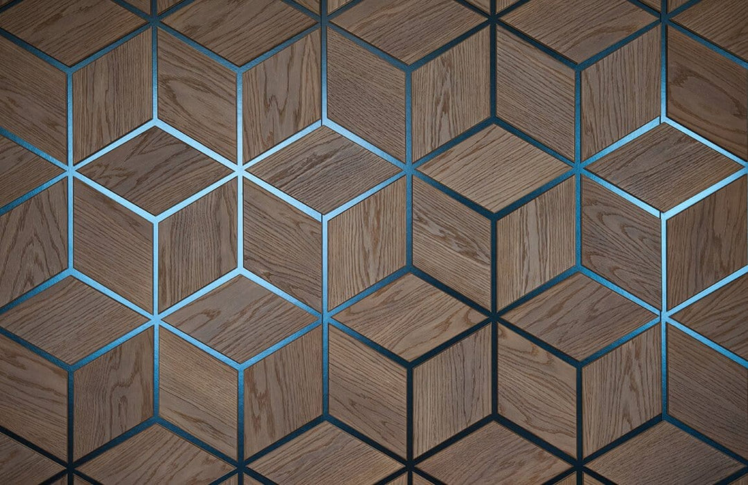 Geometric Wood Effect 3D Illusion Wallpaper in Warm Brown Tones
