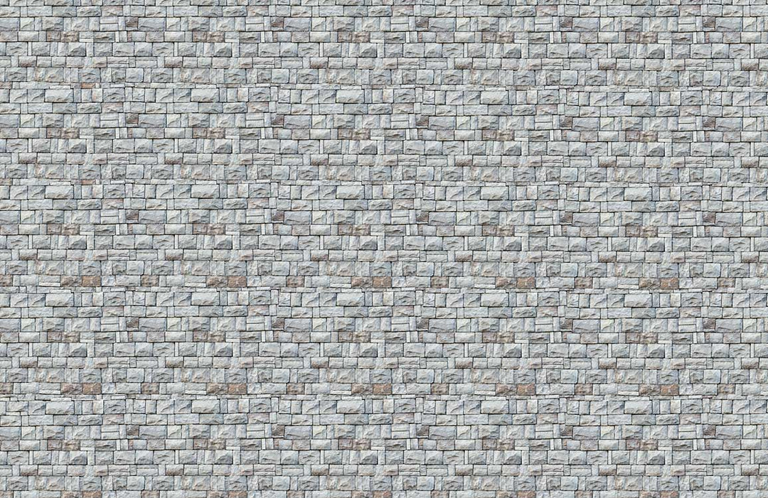 Rustic Grey Stone Brick Pattern Textured Wallpaper for Classic Interior Design.