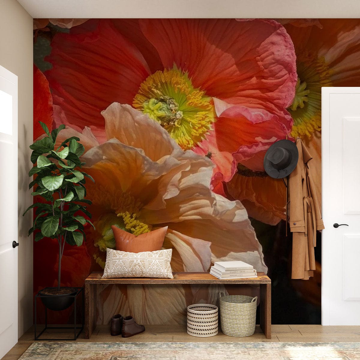 Bright Poppy Wallpaper Mural For Home Interior Design