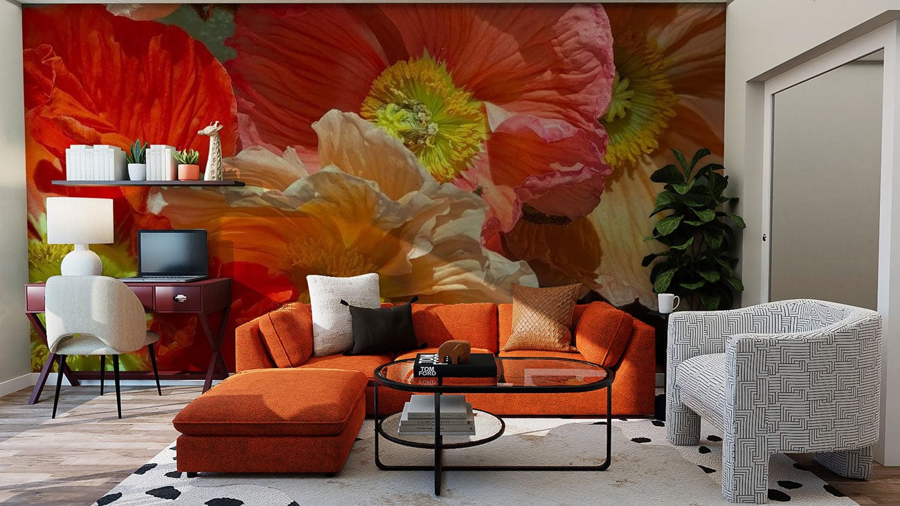 Bright Poppy Wallpaper Mural For Home Interior Design