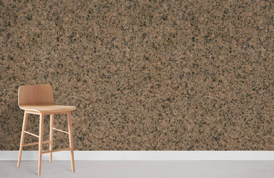Elegant Earth Tones granite-design wallpaper with minimal wooden chair, contemporary neutral flooring in modern room.