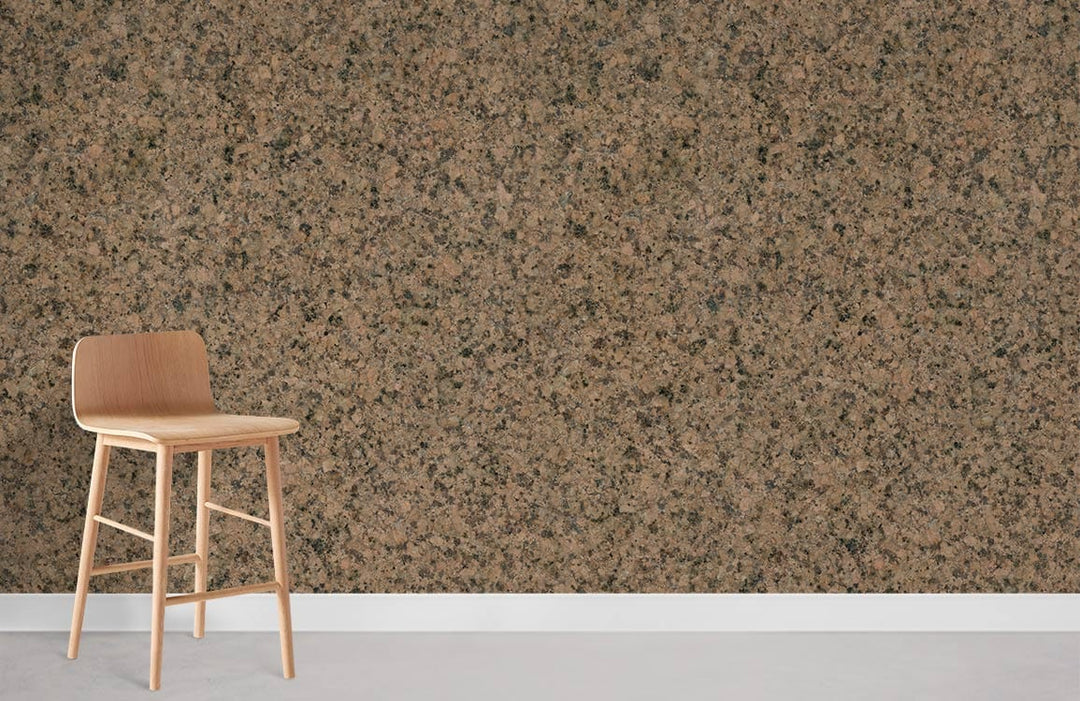 Elegant Earth Tones granite-design wallpaper with minimal wooden chair, contemporary neutral flooring in modern room.