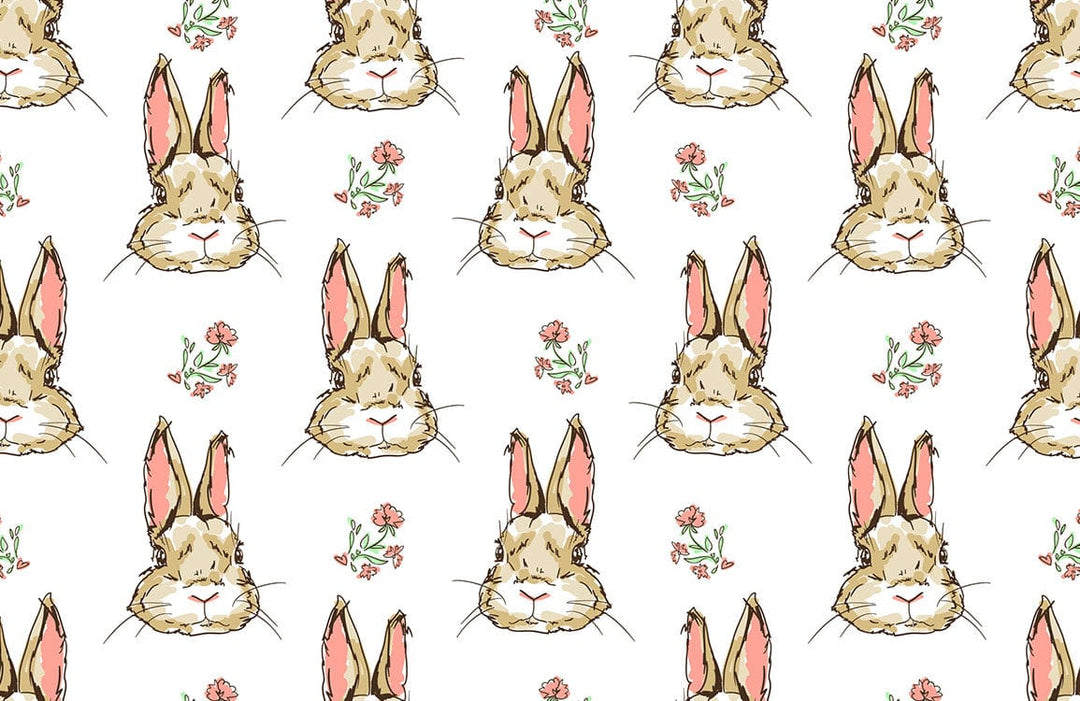 Charming Bunny Floral Pattern Wallpaper in Soft Pastels for Nursery Décor