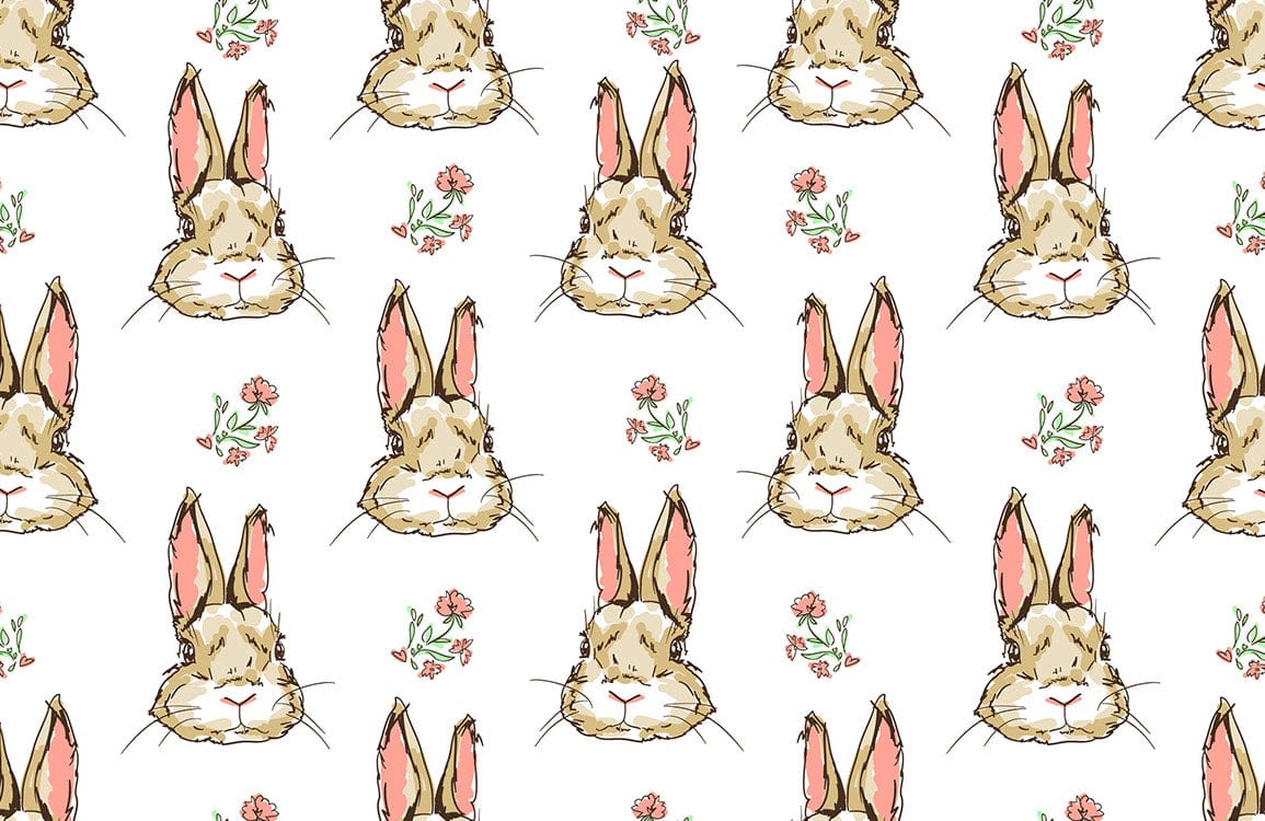 Charming Bunny Floral Pattern Wallpaper in Soft Pastels for Nursery Décor
