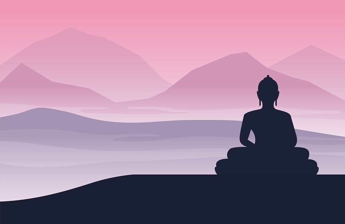 Sublime Meditative Mountain Wallpaper - Pink and Purple Serenity Mural Design
