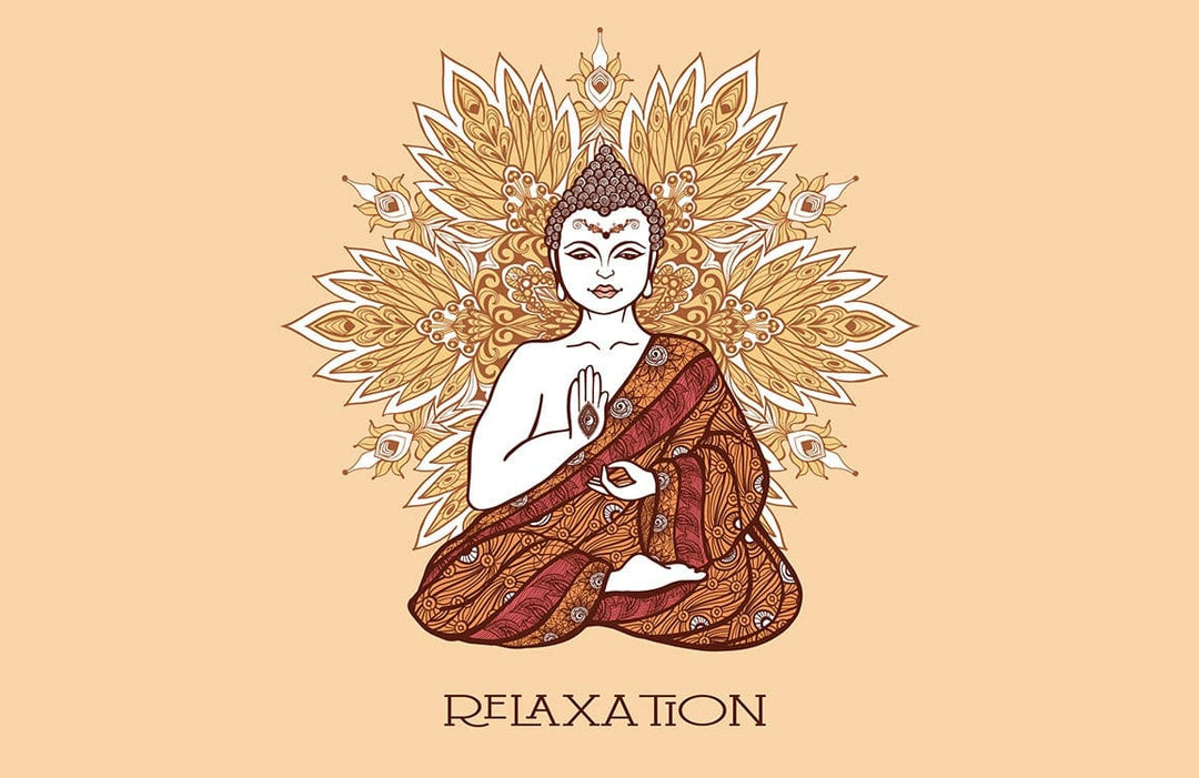 Serene Buddha Mandala Relaxation Mural Wallpaper - Gold and Maroon Artistry