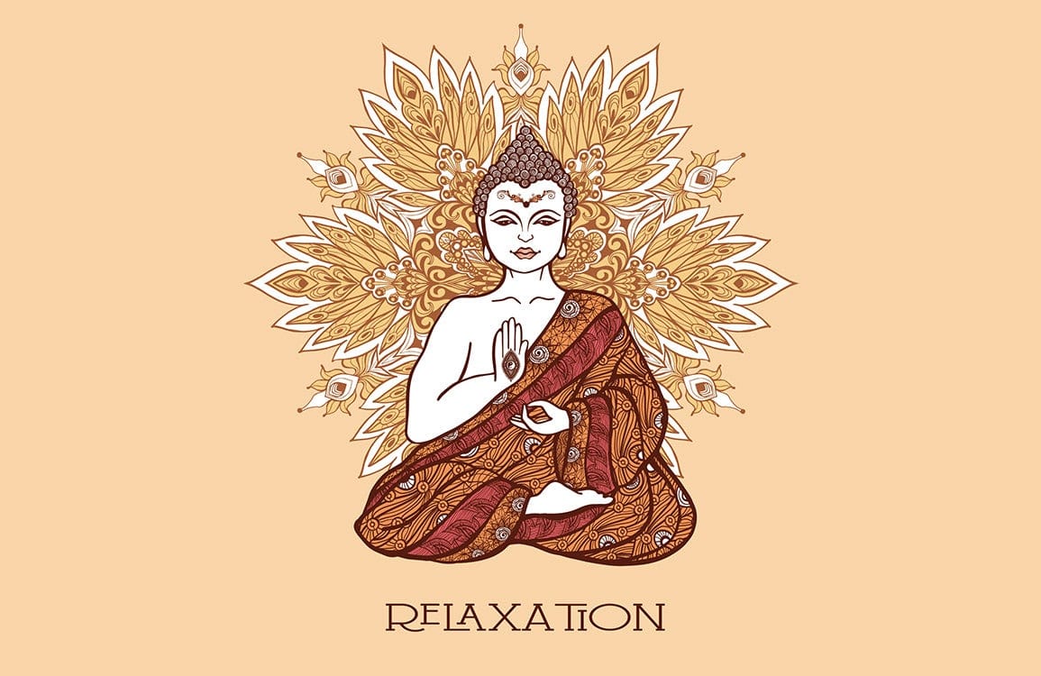 Serene Buddha Mandala Relaxation Mural Wallpaper - Gold and Maroon Artistry