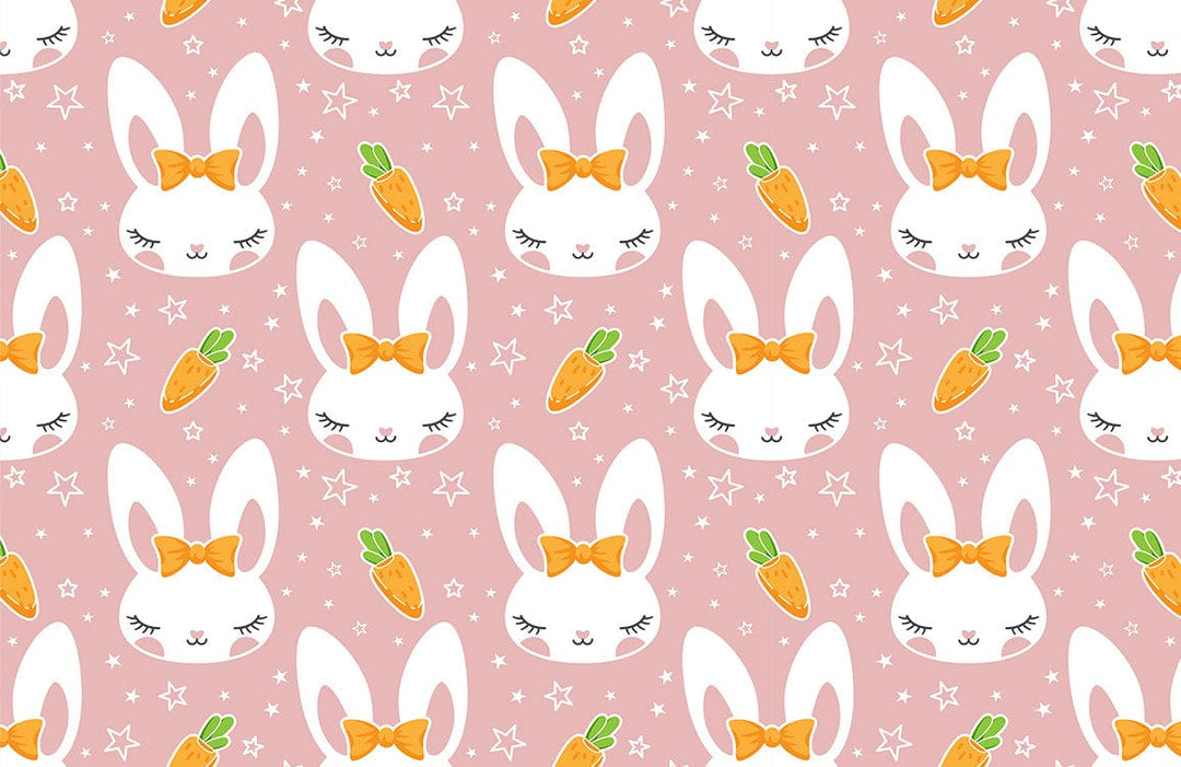 Adorable Pink Bunny and Carrot Pattern Kids' Room Wallpaper UK