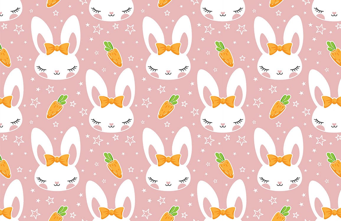 Adorable Pink Bunny and Carrot Pattern Kids' Room Wallpaper UK