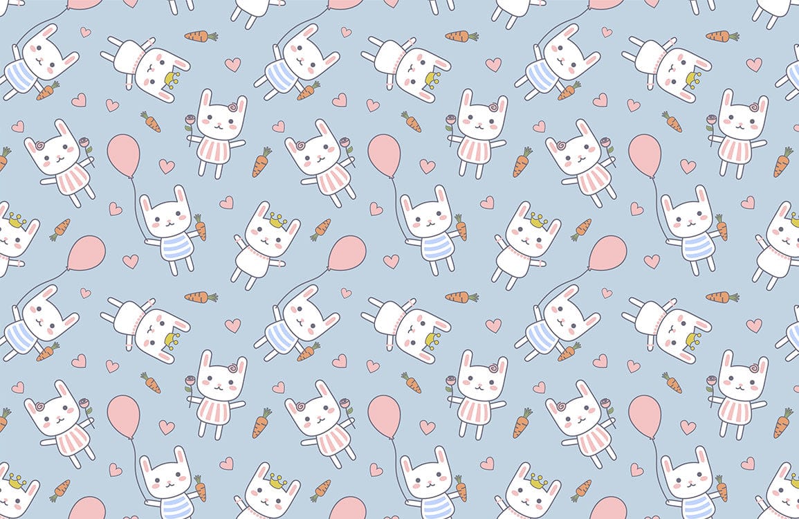 Charming Pastel Woodland Animals Playful Blue Children's Nursery Wallpaper