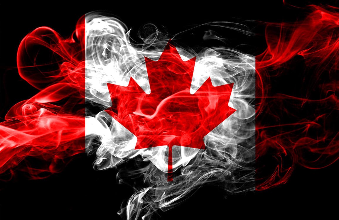 Canadian Flag Mural Wallpaper with Red and White Smoky Design