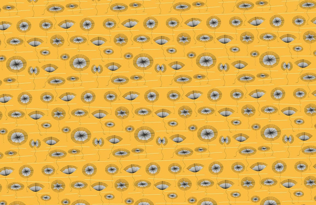 Retro Mustard Yellow Geometric Patterned Wallpaper for Modern British Interiors
