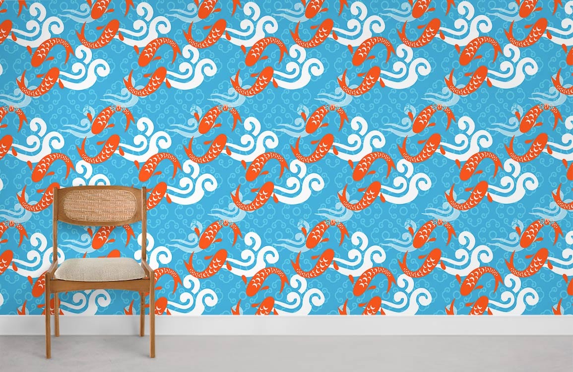 Carp Play Pattern Mural Wallpaper Room