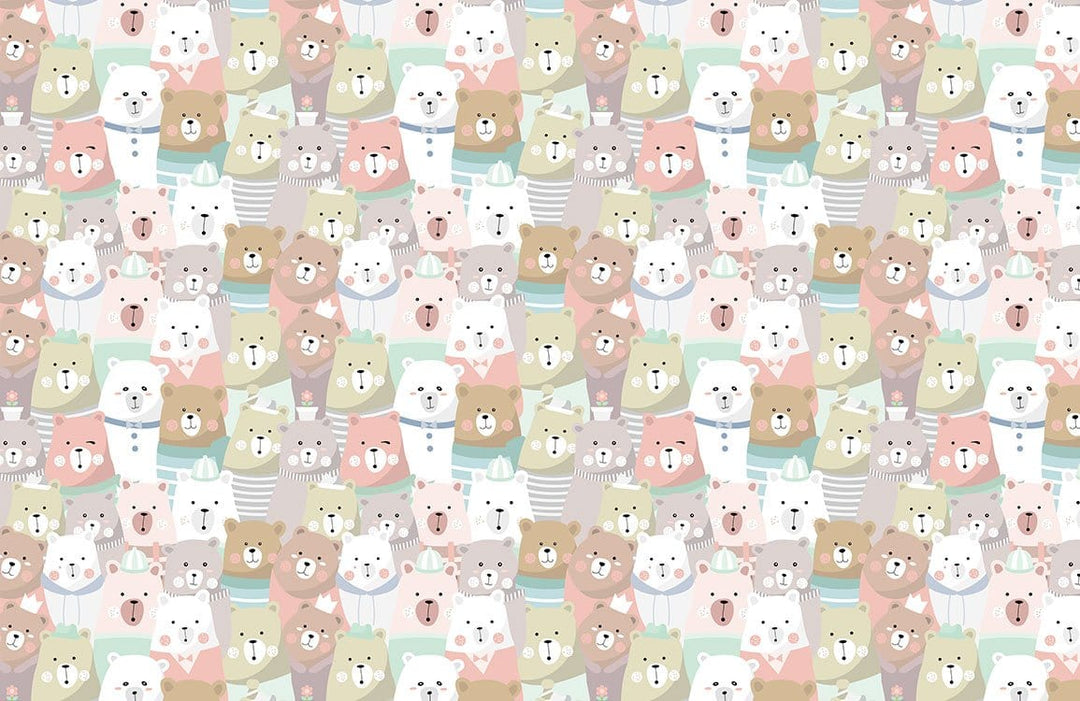 Pastel Bear Friends Nursery Wallpaper - Cute Animal Repeated Pattern Decor