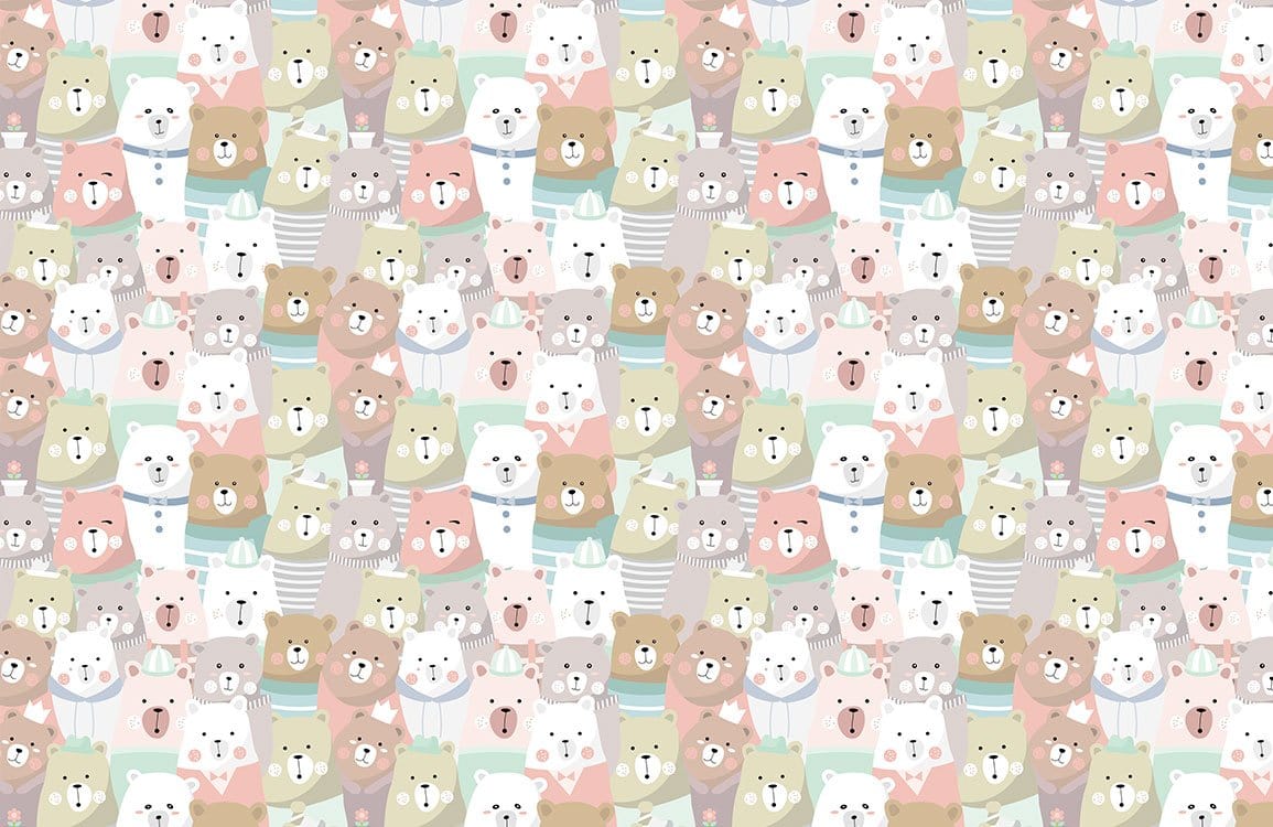 Pastel Bear Friends Nursery Wallpaper - Cute Animal Repeated Pattern Decor