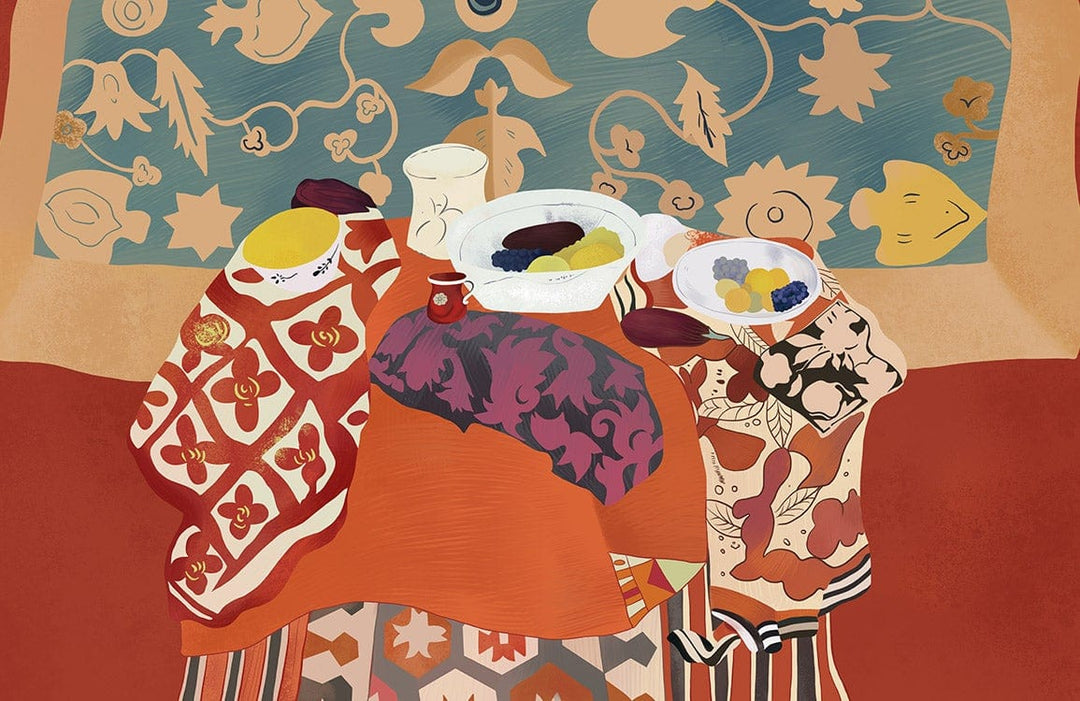Eclectic Bohemian Feast Mural Wallpaper with Earthy Tones and Artistic Patterns