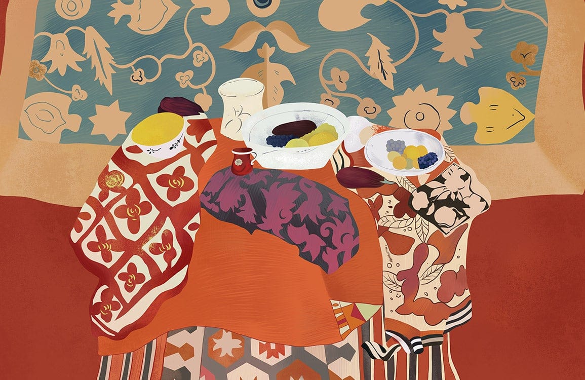 Eclectic Bohemian Feast Mural Wallpaper with Earthy Tones and Artistic Patterns