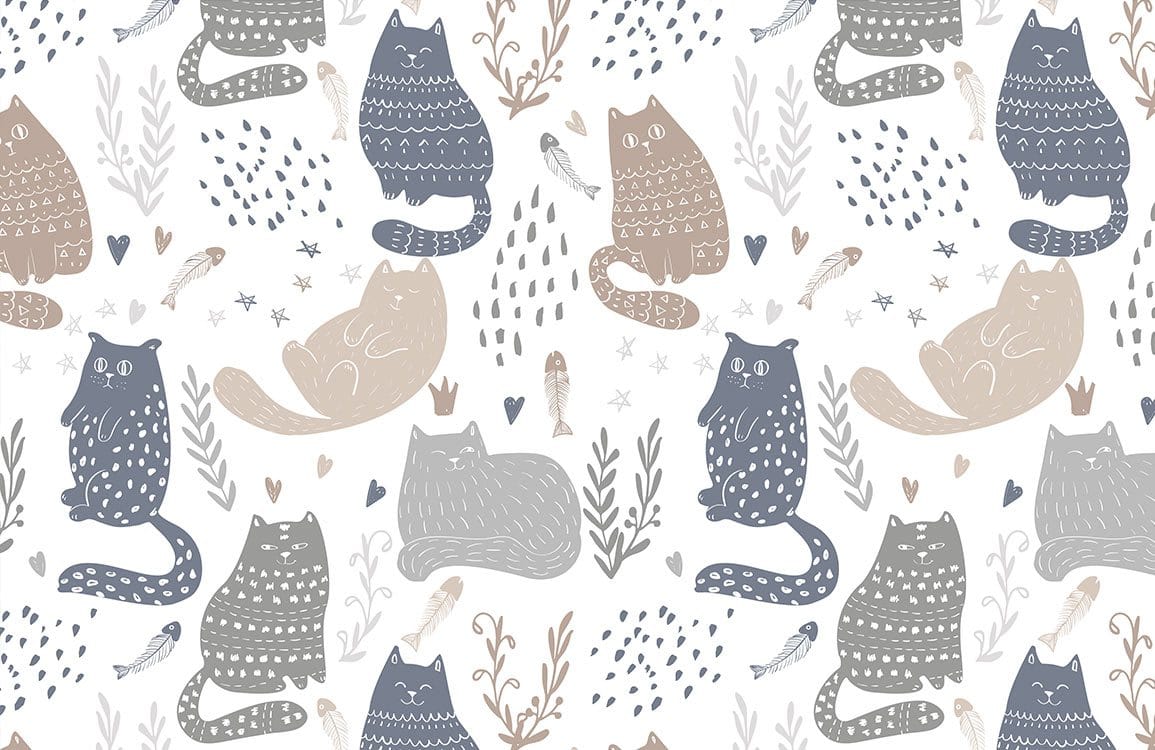 Doodle Funny Cats Wallpaper Mural