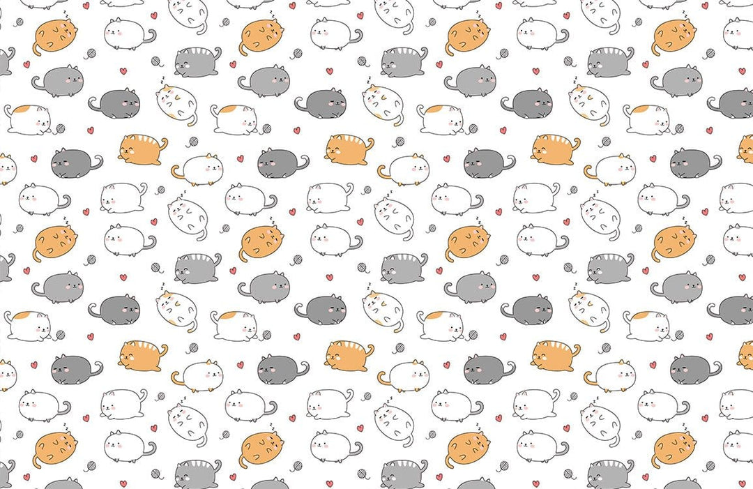 Charming Cartoon Cats Pattern Wallpaper in Grey, Orange and White Delight