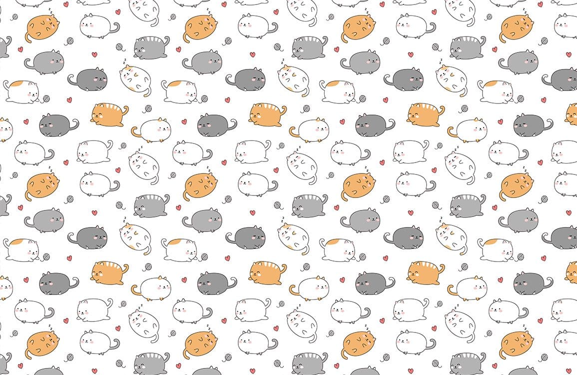 Charming Cartoon Cats Pattern Wallpaper in Grey, Orange and White Delight
