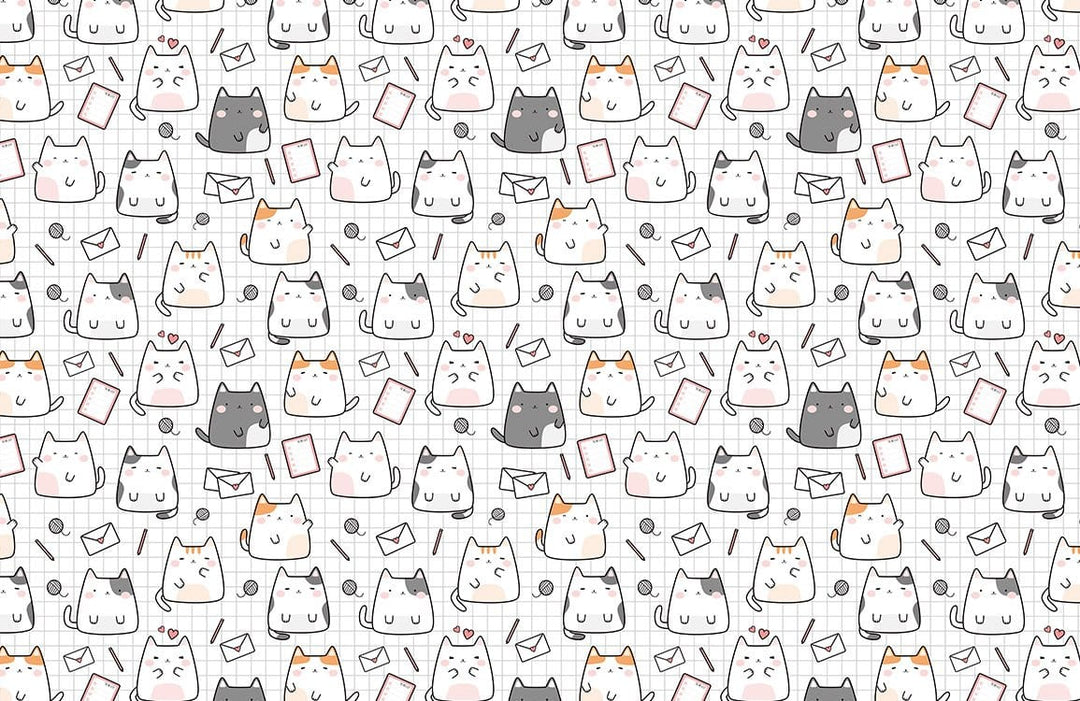 Cute Cartoon Cat Pattern Wallpaper - Whimsical Grey and White Design