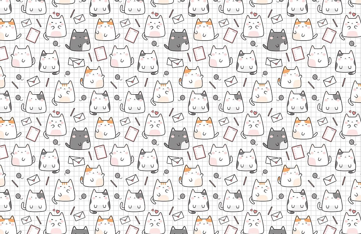 Cute Cartoon Cat Pattern Wallpaper - Whimsical Grey and White Design