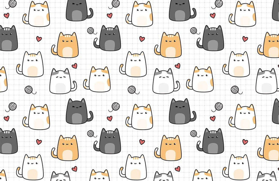 Playful Cartoon Cat Pattern Wallpaper - Cute Pastel Animal Design Decor
