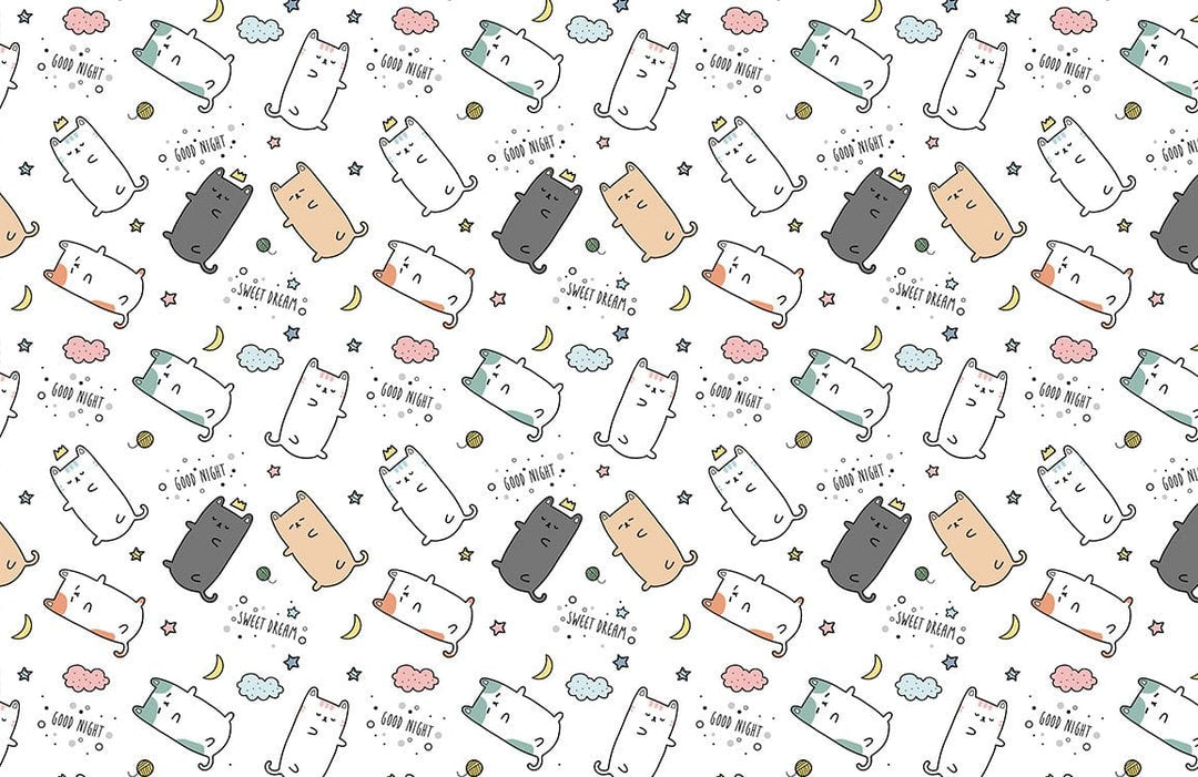 Playful Pastel Cat Pattern Wallpaper for Kids' Bedroom Decor