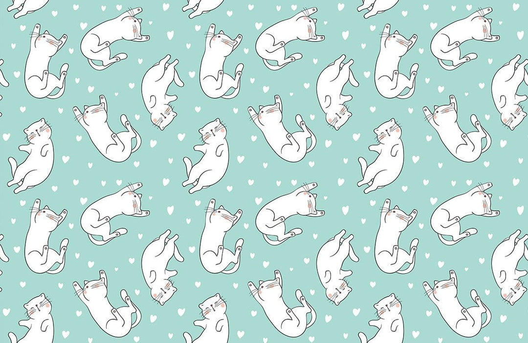 Playful White Cats on Pastel Mint Green Background Wallpaper Design
