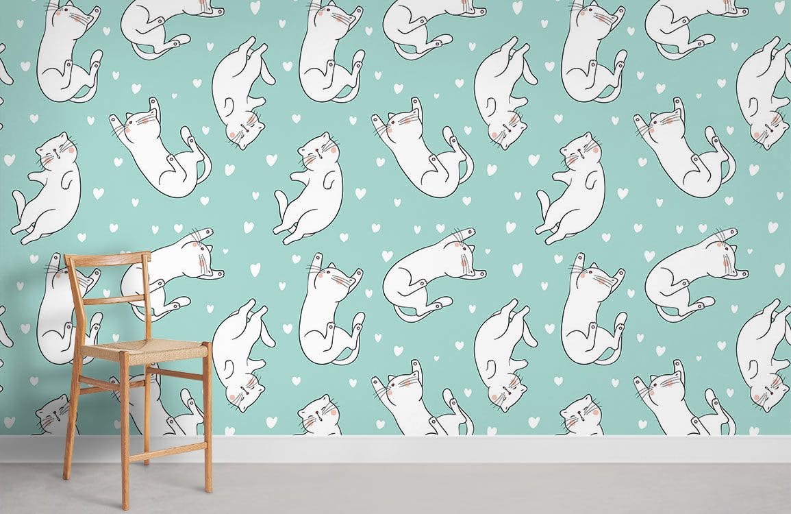 Sleeping Cats Cartoon Mural Wallpaper Room