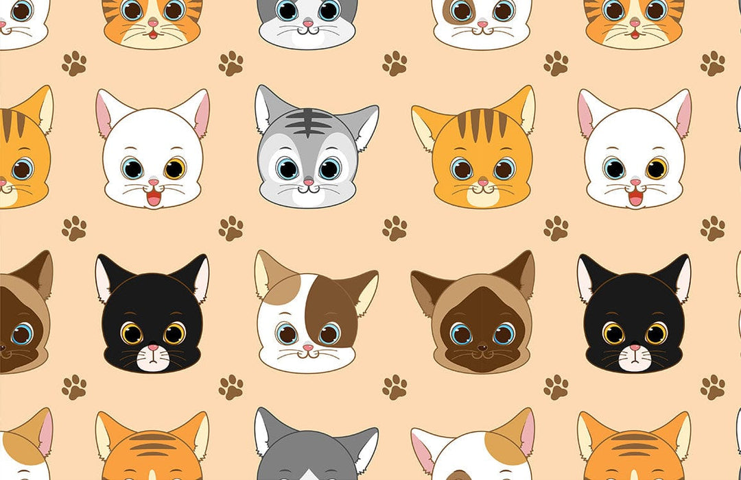 Charming Cartoon Cat Faces Pattern Wallpaper in Soft Brown Tones