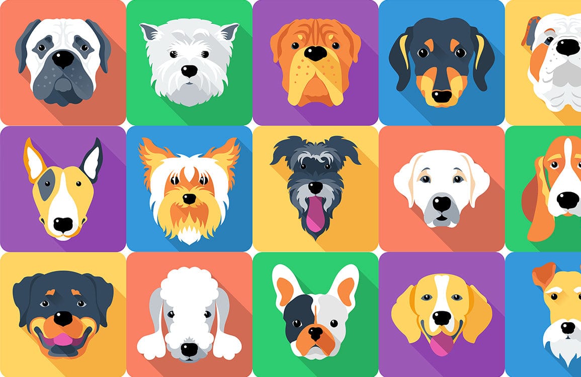 Colourful Cartoon Dog Faces Patterned Wallpaper for Playful Kids' Rooms Décor