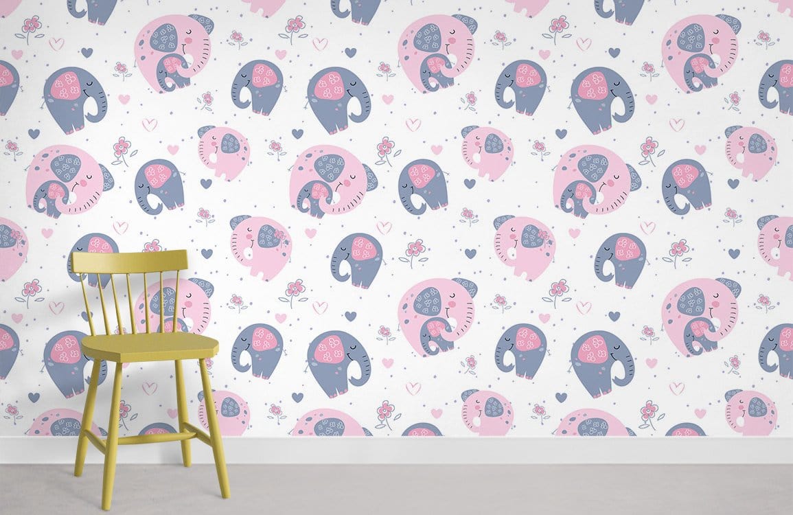 Elephant Motherhood Cartoon Wall Mural Room