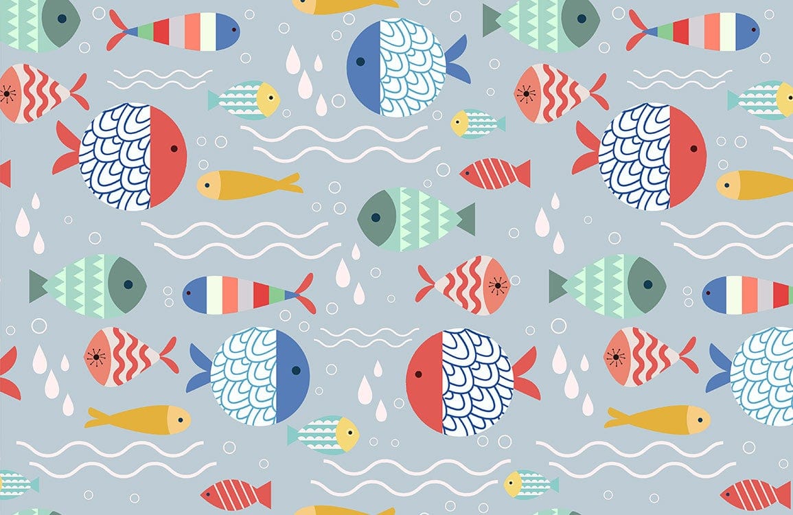 Playful Underwater Adventure Fish Pattern Wallpaper in Vibrant Coastal Colours