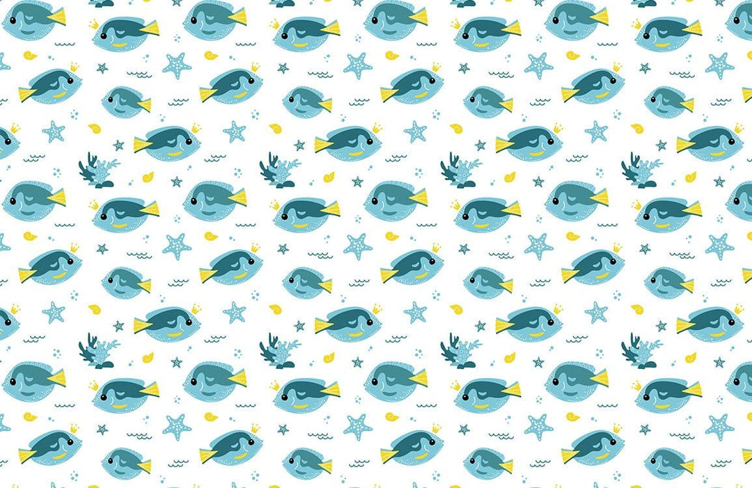 Playful Blue Ocean Fish Pattern Wallpaper for Children's Rooms Décor