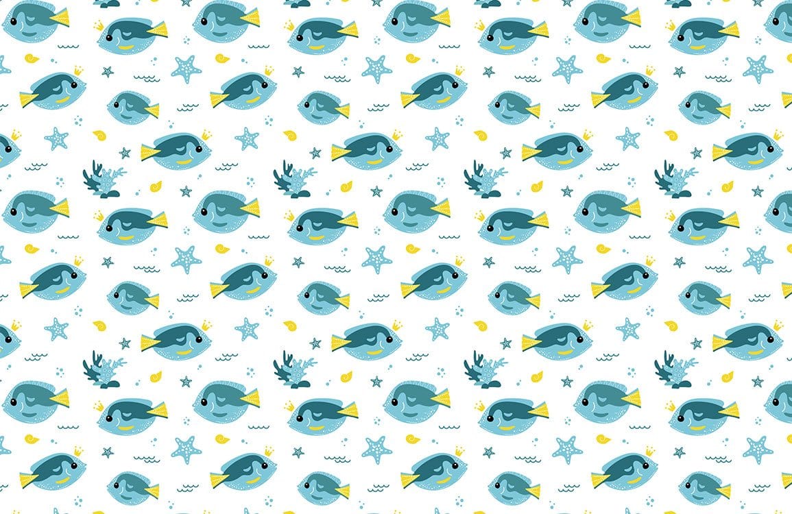 Playful Blue Ocean Fish Pattern Wallpaper for Children's Rooms Décor